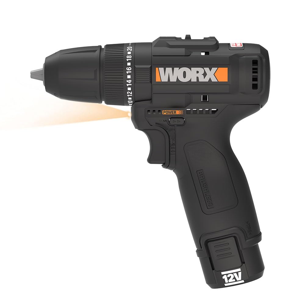 WORX WX121 Taladro Percutor 12V Brushless 40Nm Compacto, 3 en 1, 2 Baterías 2Ah, Cargador y Maletín, para Metal, Madera y Albañilería