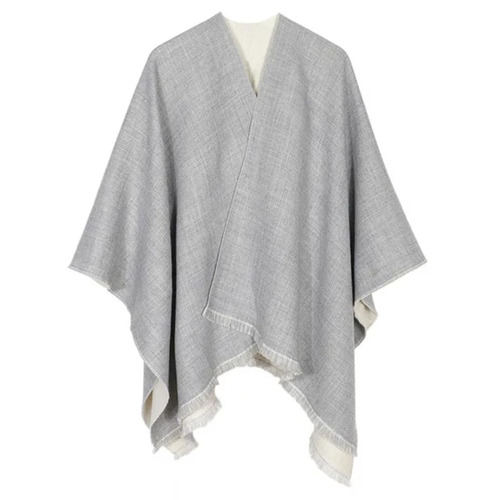 Dninmim Maglione di lana da donna, scialle, poncho e nappa, double face, invernale, poncho, sciarpa, cardigan