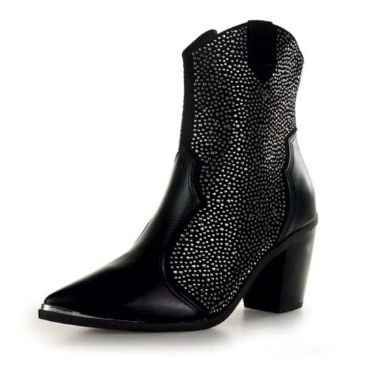 Bota Vizzano Feminina Western Salto Bloco Bico Fino Strass Preto 3070.111.27431.15745 33