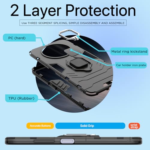 Image of Pikkme Back Cover for Realme Narzo 70x 5G / N65 / Realme 13 /12 /12X 5G /C65 | 360 Protection | Ring Holder | Kickstand | Tough Armor Case (Black)