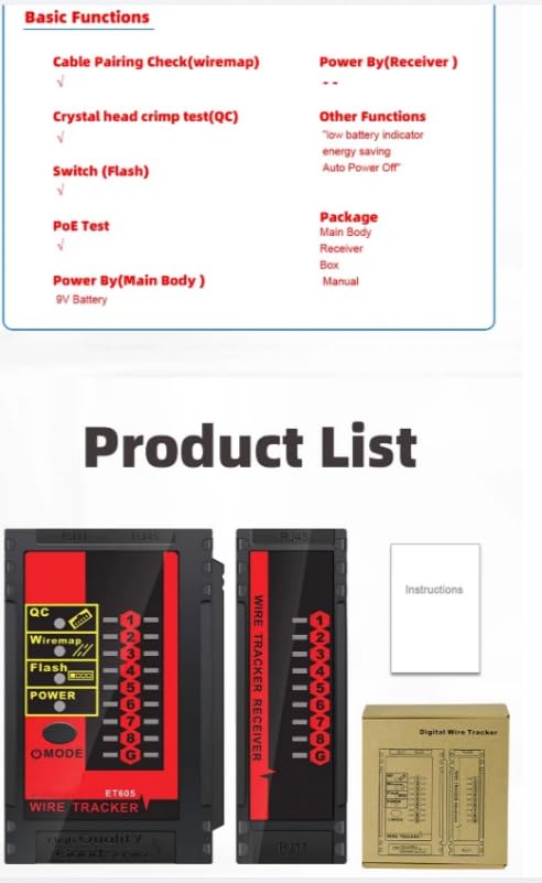 ET605 Tester per cavi di rete RJ45/RJ11 CablePort Test POELAN BreakCircuitAnalyze Cable TracingLine MaintenanceTool