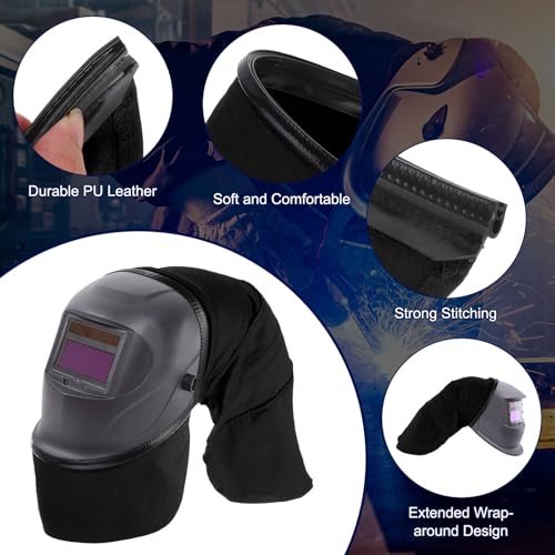 HARFINGTON Welding Helmet Cover and Helmet Bib Set FR Cotton Welding Helmet Headcover Wrap-Around Helmet Bib Welding Accessories with Press Fit Seal for Most Welding Helmets, Black - Image 4