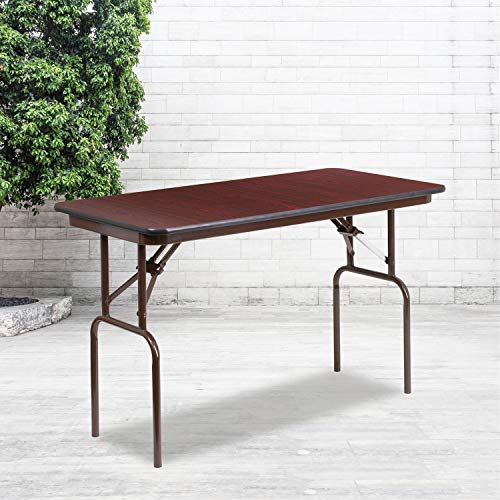 EMMA + OLIVER 4-Foot Mahogany Melamine Laminate Folding Banquet Table