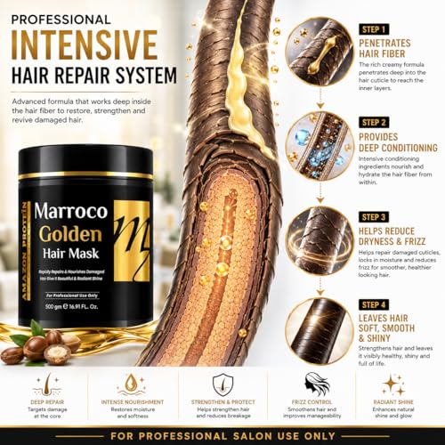 Image of Moroccan Argan Golden Hair Mask 500g | Professional Deep Conditioning Hair Spa Cream | Repairs Dry, Damaged & Frizzy Hair | Nourishes, Hydrates & Adds Shine | For Men & Women