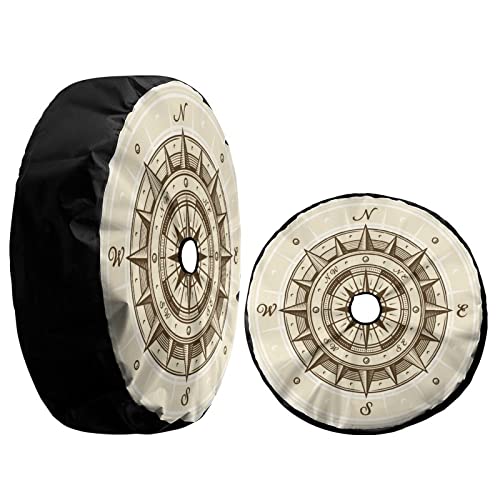 Image of Delerain Spare Tire Cover with Backup Camera Hole Vintage Compass Wheel Covers Waterproof Dust-Proof UV Sun Universal Fit for Jeep Trailer RV SUV Truck (18 Inch for Diameter 32 inch-34 inch)