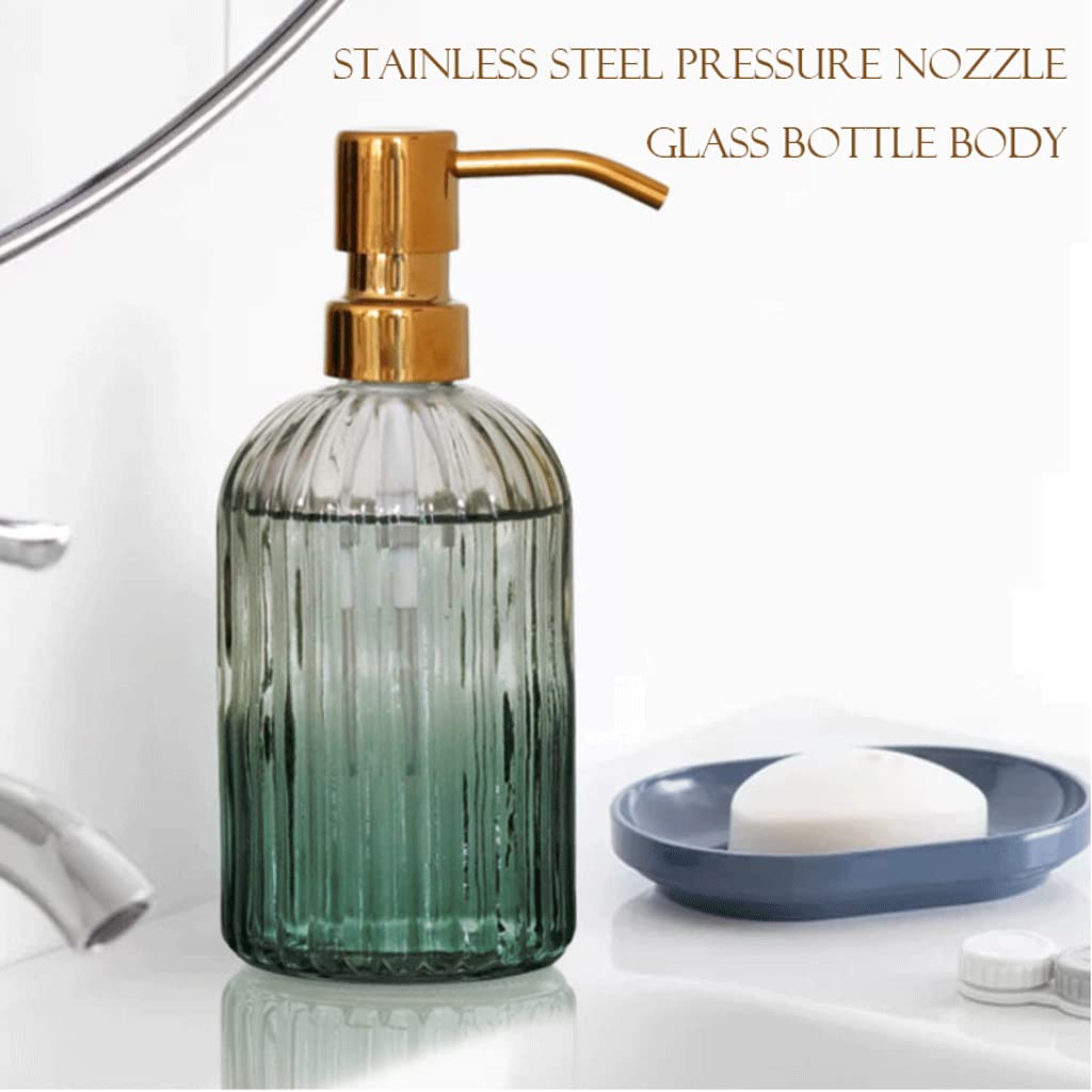 Dispenser di Sapone in Vetro a Strisce con Pompa in Acciaio Inossidabile, Dispenser di Sapone per lozione Ricaricabile per Bagno, Cucina, bancone, flacone con Pompa