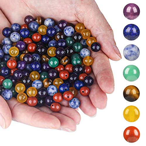 7 Chakra Natural Stone Beads 6Mm 100Pcs Round Crystal Beads Loose Gemstone Multi Color Mixed With Crystal Stretch Cord For Diy Bracelet Necklace Earrings Jewelry Making (7-Chakra Beads, 6Mm) #TOP1