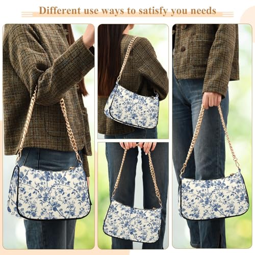 Bolso Tote Floral Azul y Blanco para Mujer con Cadena miniatura 7