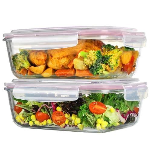 Image of Vtopmart 2Pack 2260ml /76.4oz Extra Large Glass Storage Containers, Pink