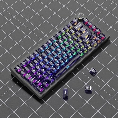 Image of dagaladoo Purple Clear keycaps,Transparent keycaps 60 75 100 Percent,Crystal keycap Set,Shine Through Key caps Ceramic Style,MDA Profile Keyboard Key Cap for Mx Switches Mechanical Keyboard(115key)