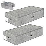 2 Stück Unterbett Aufbewahrungsbox mit Deckel, Faltbar Unterbettkommode mit 3 Griffen Doppelreißverschluss Waschbar Formstabil, Ideal zur Kleideraufbewahrung Organisation, für Bettwäsche Decken