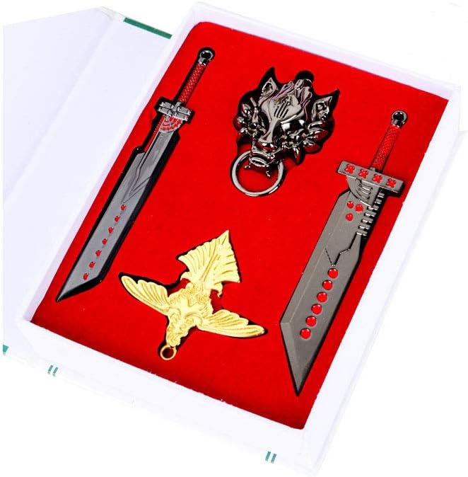 Final Fantasy VII Weapon Sword Wolf NEcklace 4 pc Gift Box Set