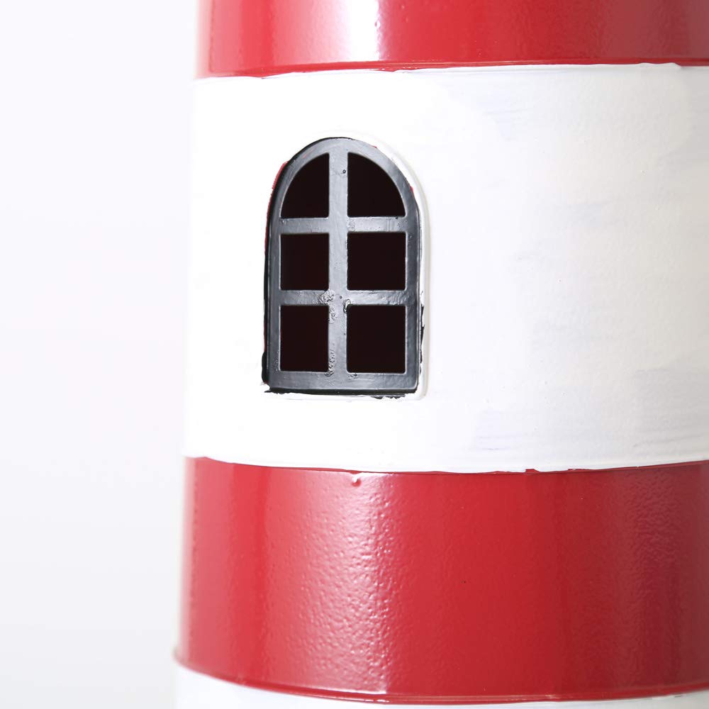 Boltze Laterne - 64 cm hoch - große Deko-Laterne für den Innenraum - rot, weiße Leuchtturm-Laterne aus lackiertem Eisen und Glas