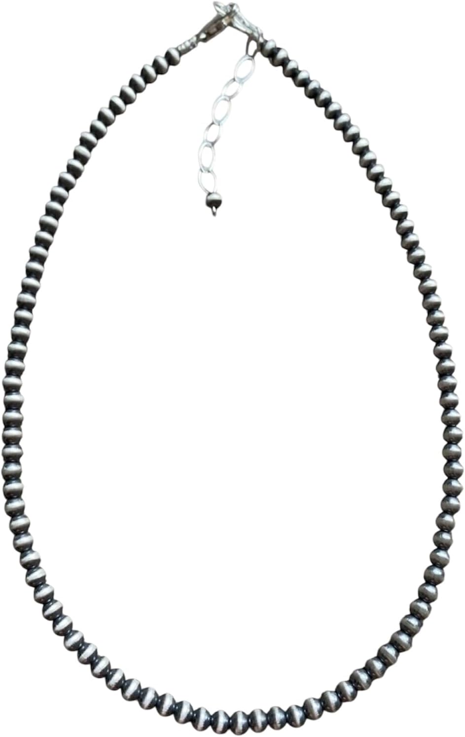 4mm Sterling Silver Oxidized Pearl Bead Necklace, 925 Silver, Southwestern Style, Everyday Wear with Lobster Clasp