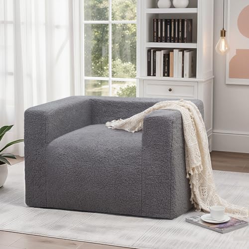 COMAX Puf gigante con brazos, sofá grande para adultos, suave y esponjoso, relleno de espuma de alta densidad, sofá de felpa para dormitorio, sala de estar, color gris