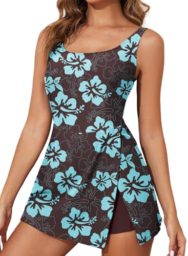 Image of Aleumdr One Piece Swimdress Swimsuit for Women Tummy Control Split Swim Dress Skirt Bathing Suit with Pockets
