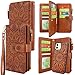 Harryshell Compatible with iPhone 12 / iPhone 12 Pro Case Wallet Detachable Magnetic Zipper Leather Cash Pocket with 12 Card Slots Holder Wrist Strap (Floral Light Brown)