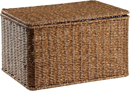 acmeer ラタンバスケット かご バスケット ラタンボックス 蓋付き 収納ボックス 籐 手編み 収納かご 深型 カゴ 大容量 防塵 雑貨 小物入れ 衣類収納 大きいサイズ ナチュラル インテリア おしゃれ 洗える 玄関 寝室 洗面所 クローゼット (ラ