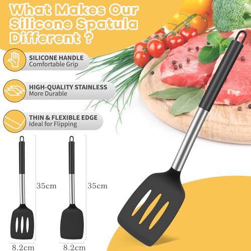 Silicone Spatula Set, Food-Grade Silicone Kitchen Utensils, Heat-Resistant for Cooking, Baking, and Turning Food, Dishwasher-Safe, Sturdy Stainless Steel Core - Image 3