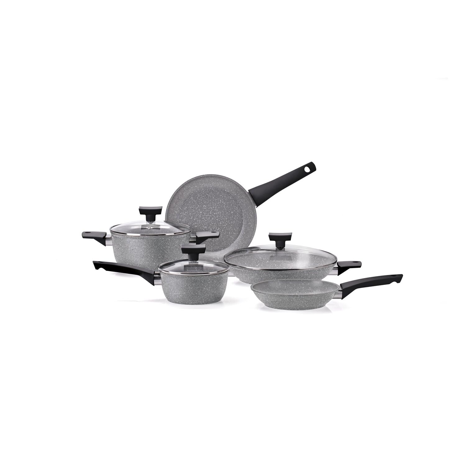 MONETA Batteria di Pentole Ossidiana Stone 8 Pezzi - Set Pentole e Padelle Antiaderenti per Induzione, Fondo Spazzolato, Senza PFOA e Nichel, Adatta a Tutti i Pani Cottura