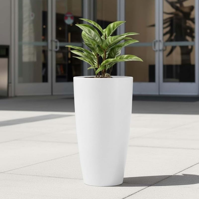 Go Hooked Qutub 24-Inch Round Planter Pot | Big Size Outdoor & Indoor Pot for Plants | Modern Design, Lightweight, UV & Weather Resistant Polymer Pot for Balcony, Garden & Living Room Décor (White)