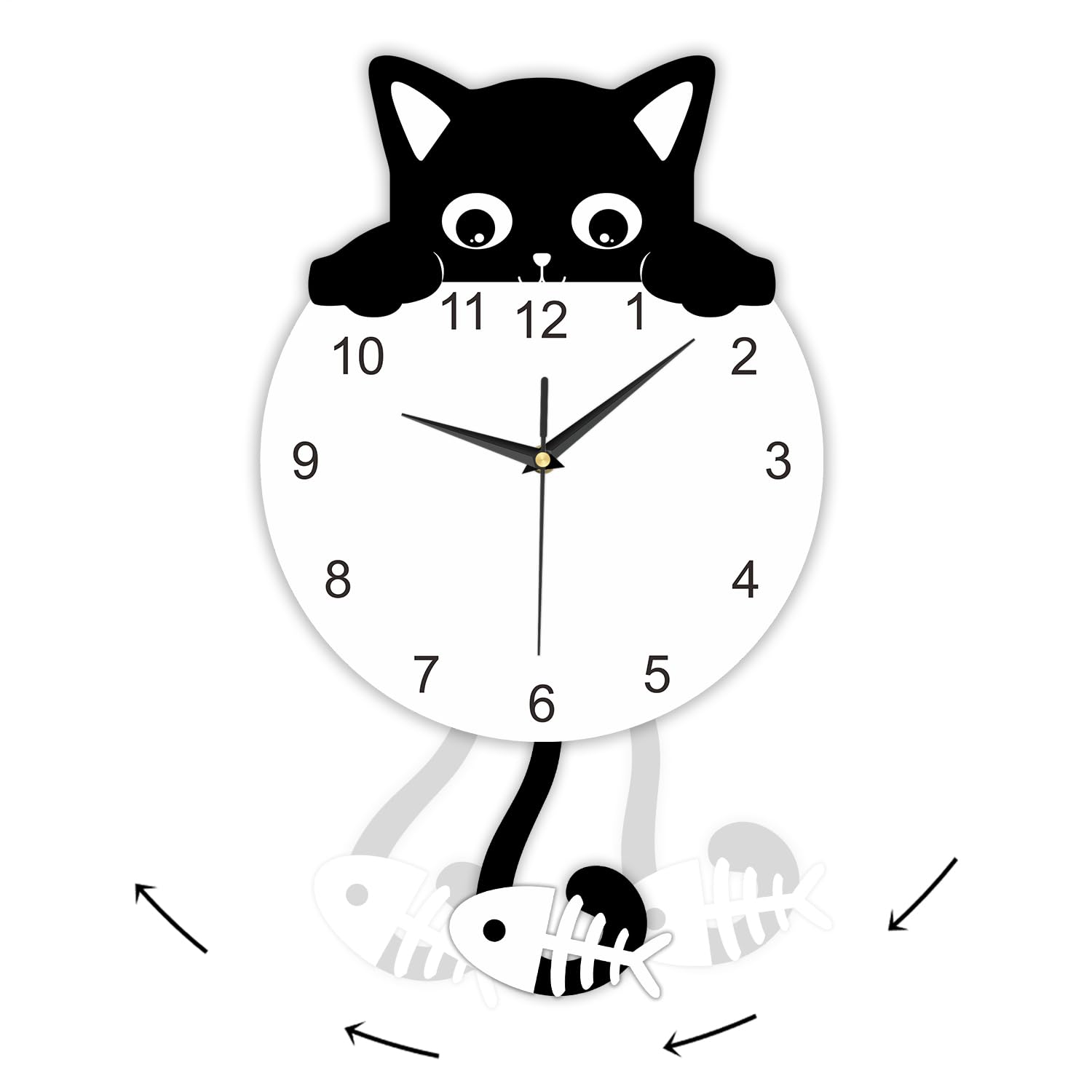 Horloge murale chat noir à pendule oscillant animée pour déco