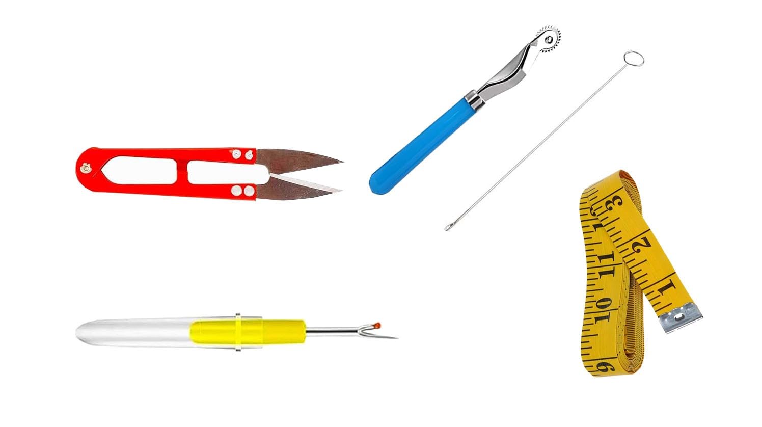 Gemsy 5 in 1 Combo 1 Small Seam Ripper | 1 Thread Cutter | Inch Tape | Tracing Wheel 1, Threader, Loop Turner for Sewing