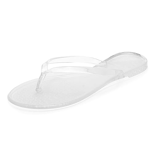 OMGard Flip Flops for Women Jelly Shoes Thong Sandals Jellies Flats Clear Slipper Summer Beach Pool Slides Size 10 Slip On Quick Drying Soft - 9 - Clear