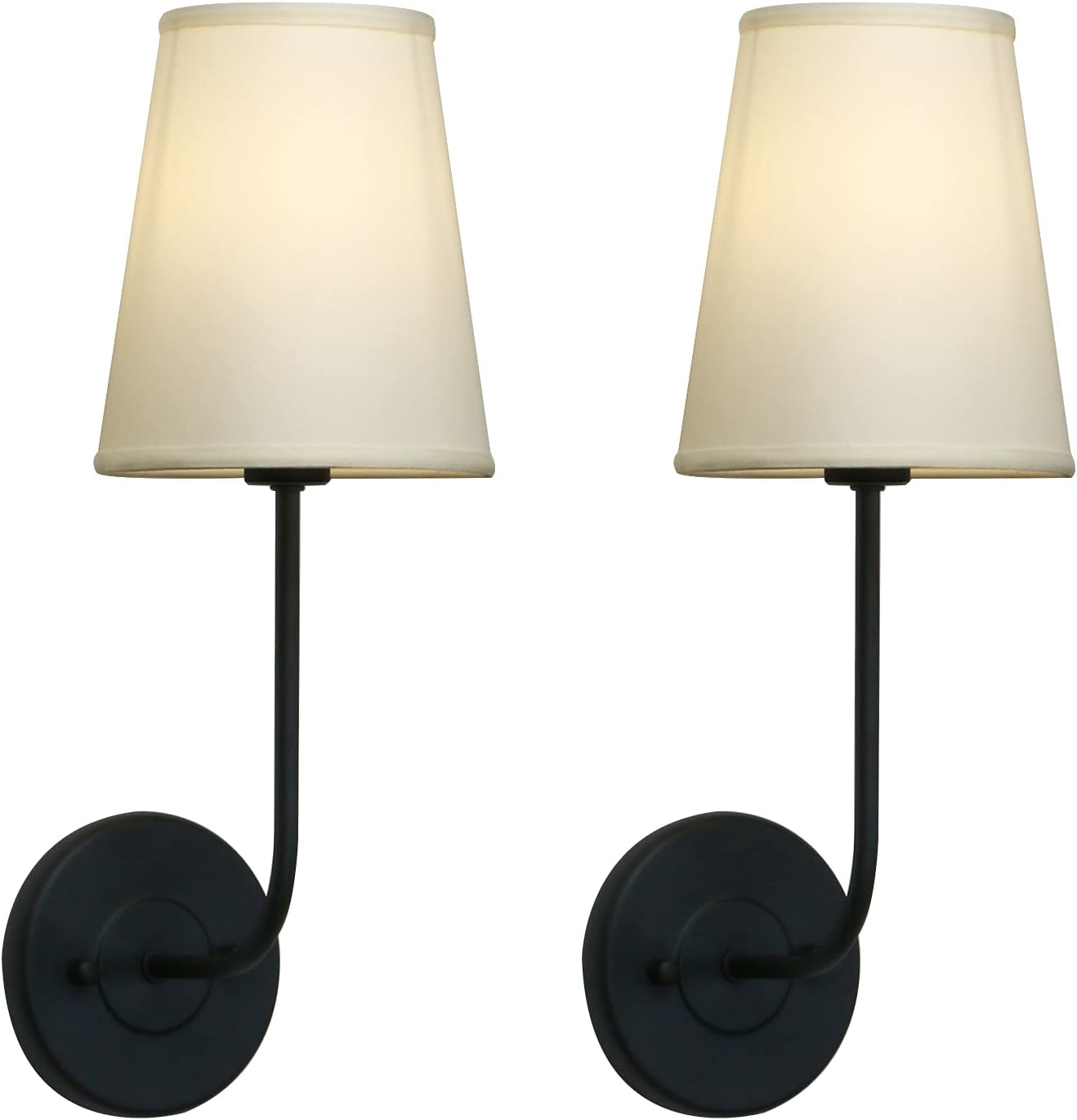 Pathson Set of 2 Hardwired Wall Sconces with Light-Yellow Fabric Shade Not White, Bathroom Vanity Lights Modern Wall Sconce Lighting for Bedroom Living Room (Black)