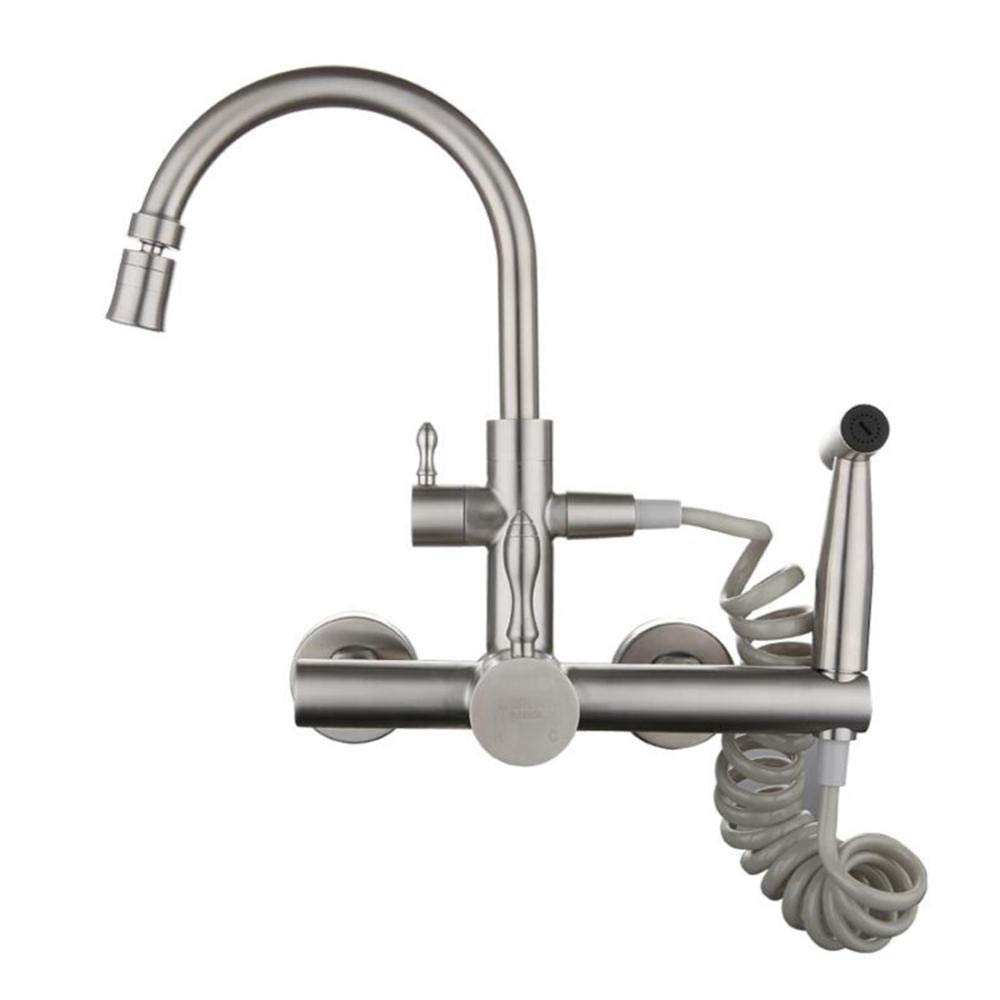 Robinet cuisine mural eau chaude grand tube incurvé double oscillation