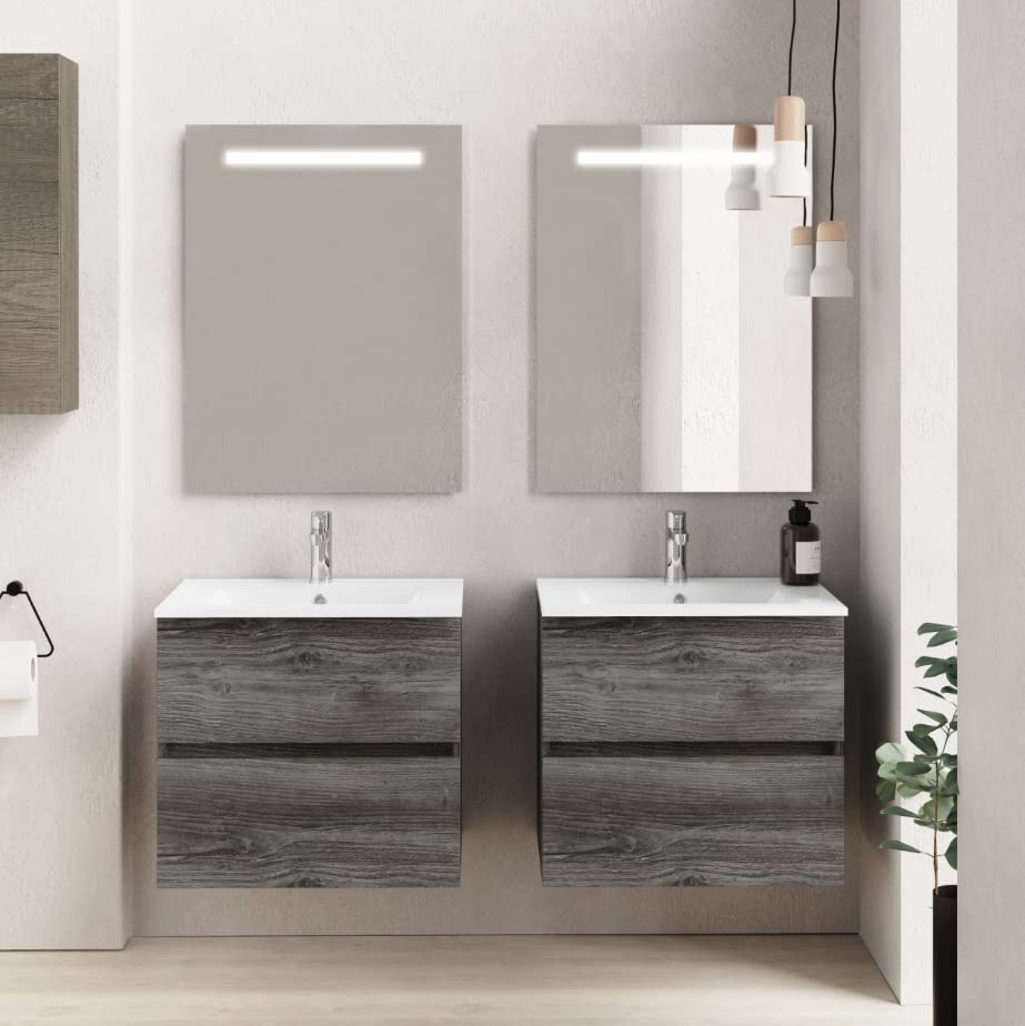 Mobile Bagno TOUCH 160 cm 2 Cassetti Phoenix Nero Opaco e Lavabo HIDE Sinistro Bianco Lucido