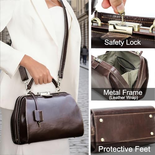 Image of CONTACTS Doctor Bag Purse for Women Luxury Leather Handbag with Lock Shoulder Bag Vintage Top Handle Bag