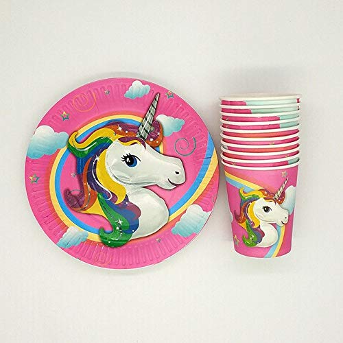 Partymane Rainbow Horse 10cups 10 Plates Pure and Safe Party Rainbow Horse Printed Fancy Cups and Plate