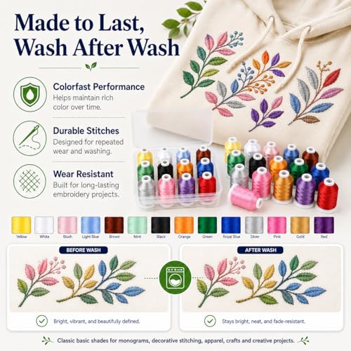 Image of Simthread 15-Color Polyester Embroidery Thread Set, Basic Color Series | 15 coordinated 1000M polyester spools for machine embroidery, quilting, patches, monograms and everyday sewing.