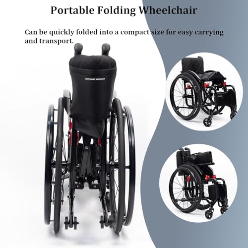 Image of Portable Aluminum Folding Wheelchair, Lightweight Manual Sports Chair with Anti-Tipper, Quick Release Rear Wheels(B,43cm /16.9in Seat)