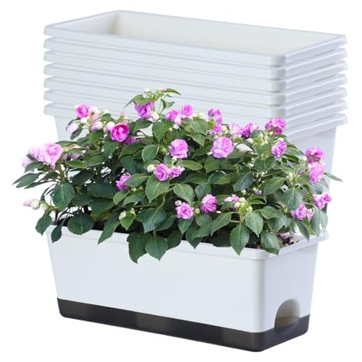 Oliz Window Box Planter 8 Pcs, 17 Inches Rectangle Flower Pots with Drainage Holes and Trays, Vegetable Planters for Windowsill Patio Garden Balcony Home Porch Yard Indoor Outdoor (White)