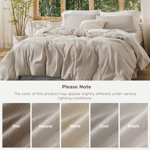 Image of Bedsure Muslin Duvet Cover King Size - Cotton Blend Viscose Derived from Bamboo, Cooling Duvet Cover for Hot Sleepers, PureWoven Ultra-Soft & Breathable Bedding Set for All Seasons (Linen, 104 inchx90 inch)