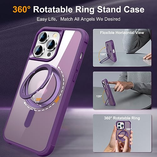 Image of Compatible with iPhone 13 Pro Case with Stand 6.1 inch,Purple | Matte Translucent Phone Case for iPhone 13 Pro,360 Magnetic Ring Stand,Compatible Mag-Safe,Military Grade Protection
