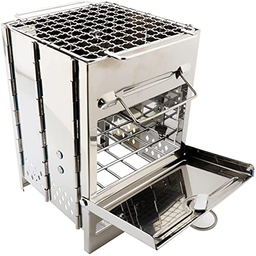 Parrilla de carbón al aire libre, estufa de camping al aire libre, portátil, ultraligera, de acero inoxidable, sartén para camping, asador de carbón, juego de utensilios de cocina para picnic