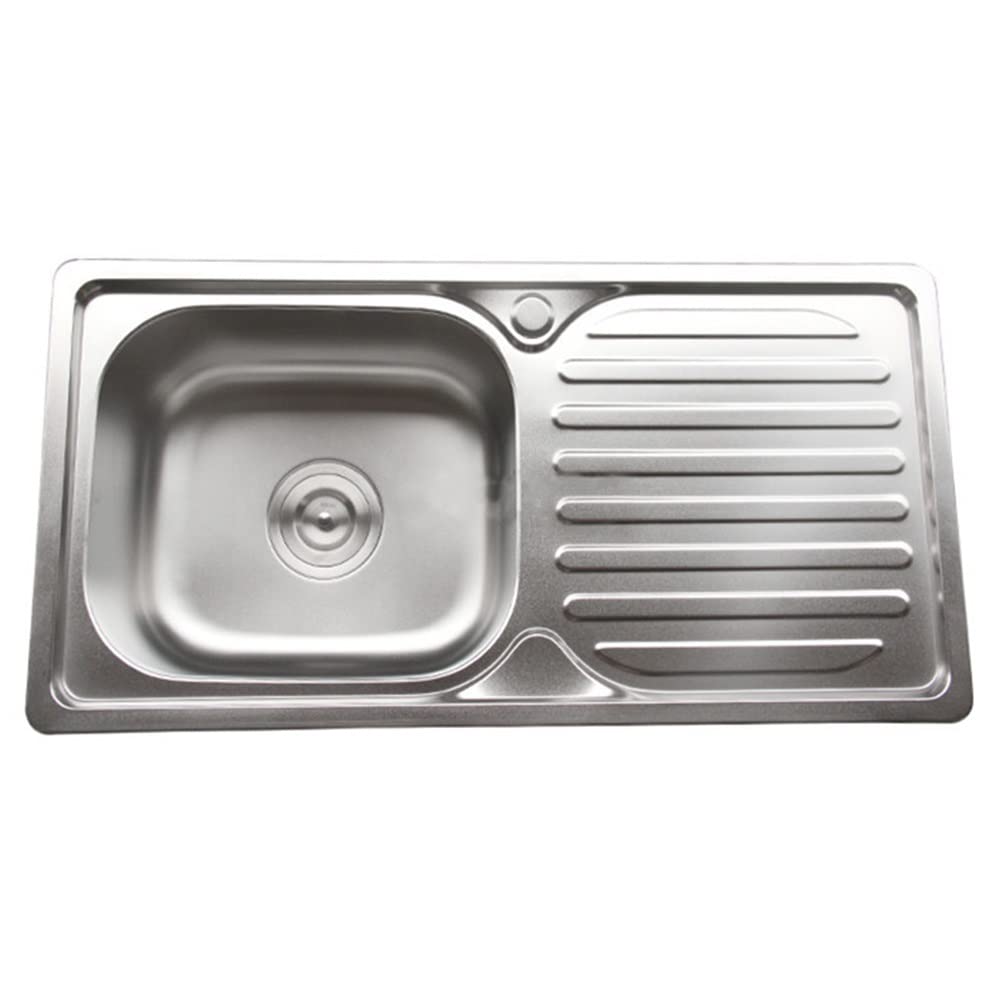 WDSOPK Single Bowl Kitchen Sink with Drainboard - Stainless Steel Sink for Kitchen Bathroom Lavatory - Washing Basin for Washing Vegetables, Washing Fruits,Left-Kit B-81.6x42.5cm