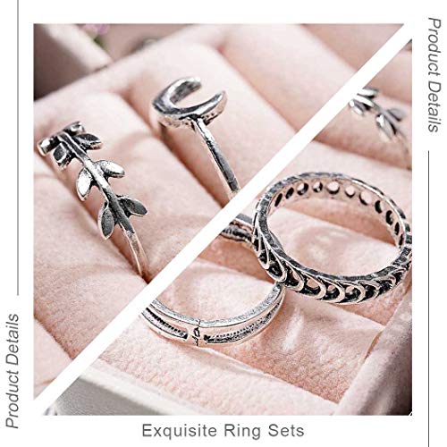 Aukmla Lot de 7 bagues de phalange vintage en argent avec lune empilable, taille midi pour femmes et filles