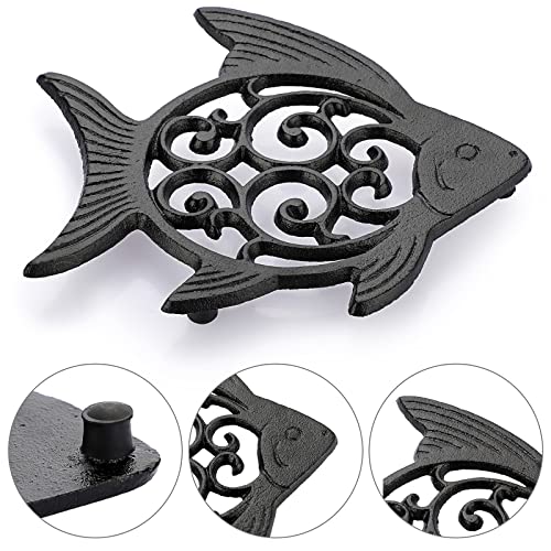 BTSKY 2 Pack 6.5 Inch Cast Iron Trivets for Hot Dishes, Rustproof Fish Black Metal Hot Pot Pads Decorative Hot Plate Trivets for Kitchen Countertop Dining Table with Rubber Pegs - Image 4