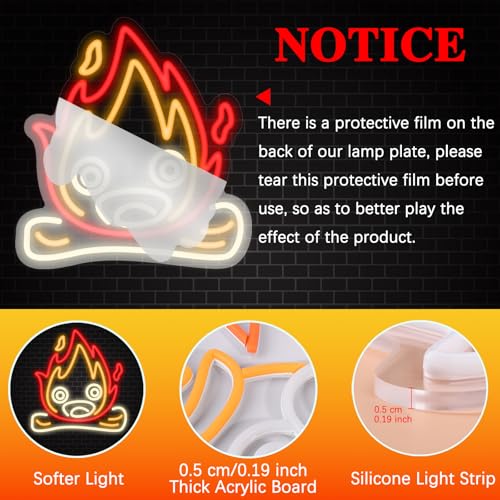 Image of Pounchi Cute Calcifer Neon Sign Neon Light 13.4''x 12.5'' Gifts Cute Anime LED Sign for Gaming Room Accessory for Teen Room Decor