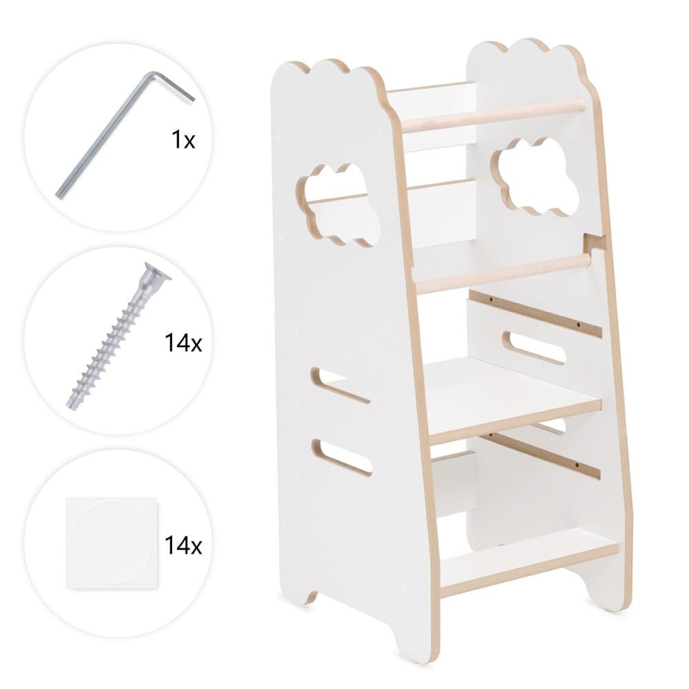 MISIOO Lernturm Ab 1 Jahr - Learning Tower - Höhenverstellbar Montessori Lernturm mit Kippschutz - Massiv und Stylisch - Hergestellt in der EU inkl. Montagezubehör - 89,5 x 41 x 41 cm