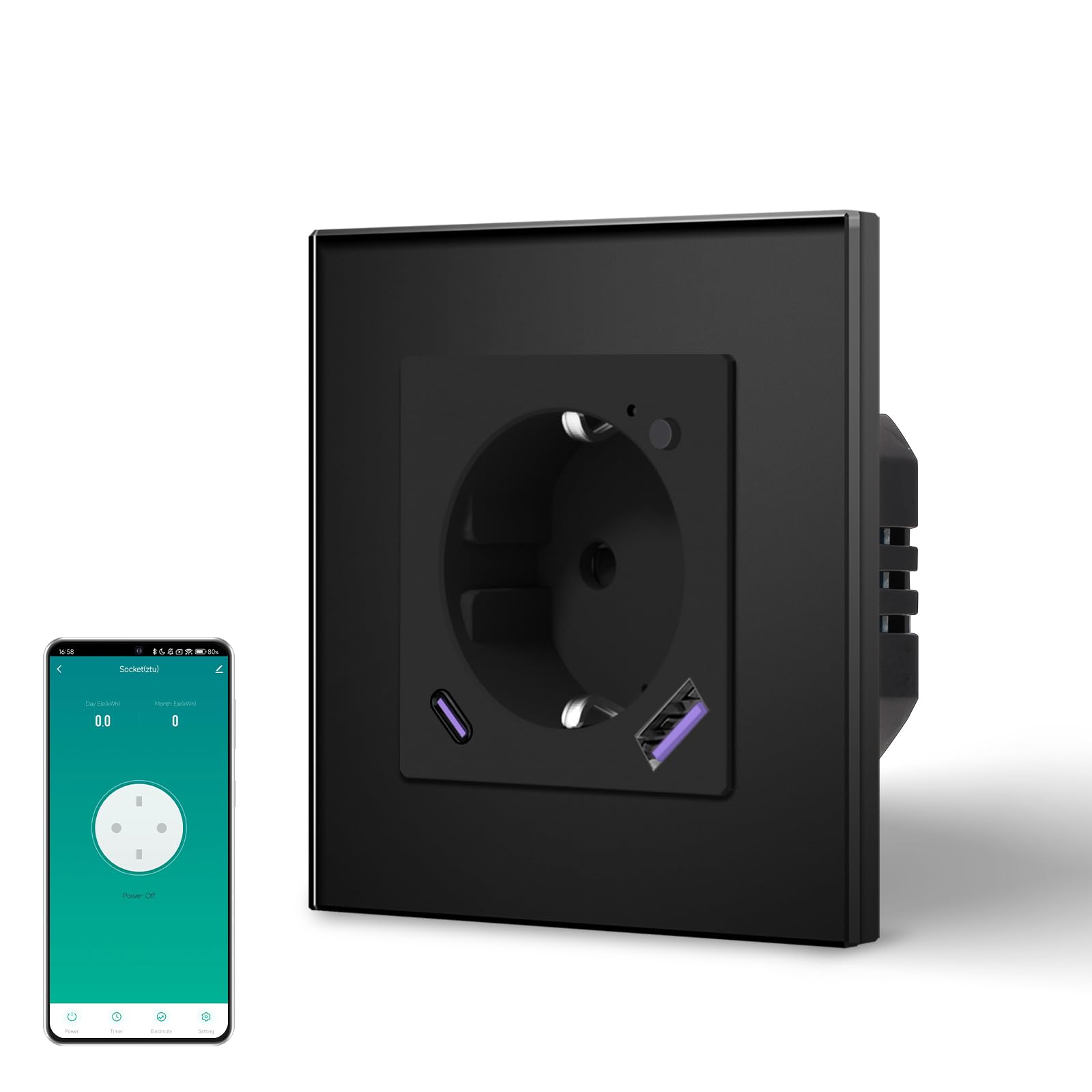 BSEED Enchufe Inteligente con 20W USB y Tipo C,Mate Enchufe Pared Wifi con Medidor Consumo,Control Remoto por APP & Voz,Requiere Cable Neutro,1 Enchufe,Blanco 86mm — view 131