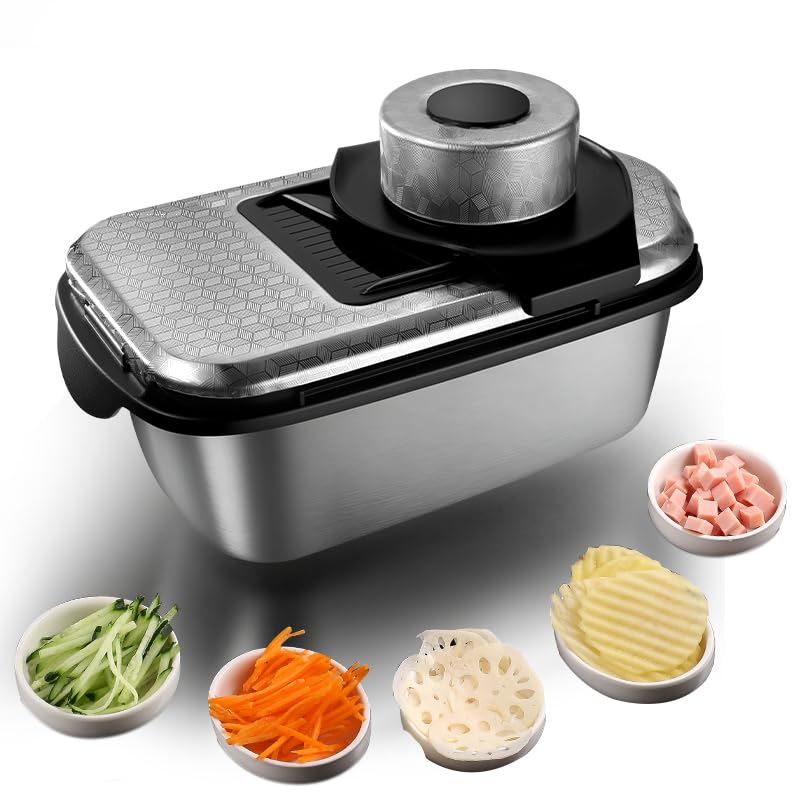 9-in-1 Vegetable Chopper, Stainless Steel Mandoline Slicer, Veggie Chopper, Food Chopper with Container, Onion Chopper, Veggie Cutter for Salad, Potato and Carrot, kitchen essentials Tool