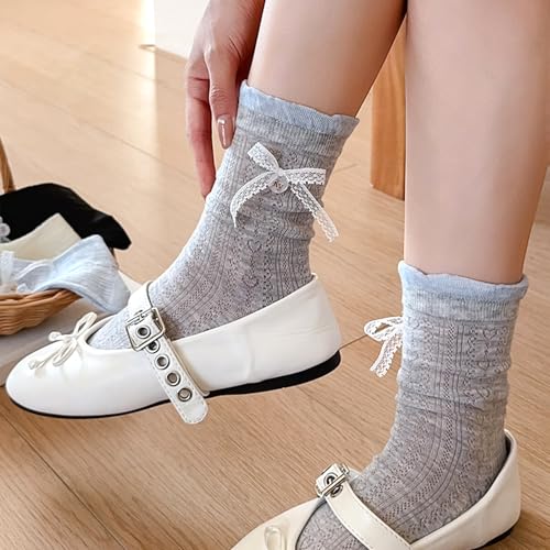 Image of Women's Cute Crew Socks, Casual Athletic Cotton Bowknot Cherry Calf Novelty Socks for Women