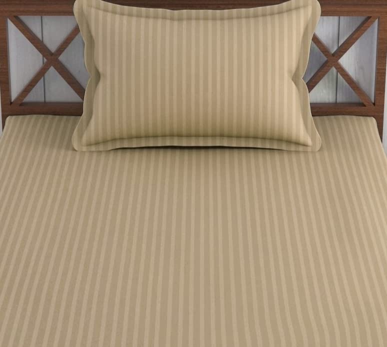 Image of Trance Home Linen Cotton 78X36 Inch Single Fitted 200TC Satin Stripe Elastic Fitted Bedsheet| Bed Size Daily Use Fitted Bedspread With 1 Pillow Covers (78 inchX36 inch|6.5X3 Feet,Brown Grey),Small Single