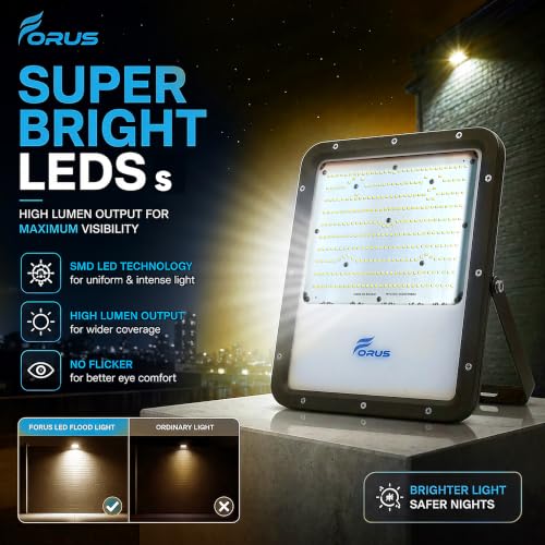 Image of Forus 250W LED Flood Light - 4 Yr Warranty, IP67 Waterproof Outdoor LED Lights, High Mast Light, Halogen Floodlight for Factory, Garage, Parking, Field, Garden, Shop, Warehouse, Tent, Yellow - 1Pc