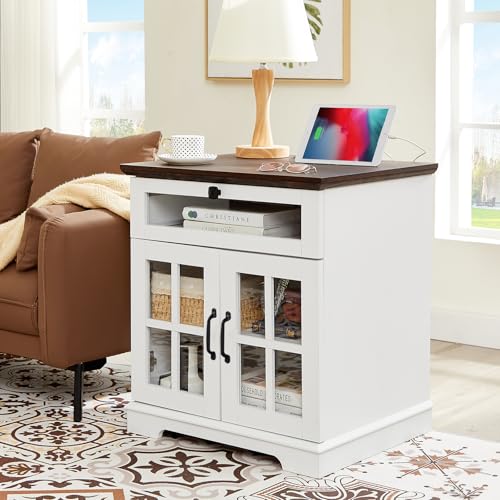 Nongshim NSLMBSWHITE-001 Farmhouse End Table With Drawer thumb #3
